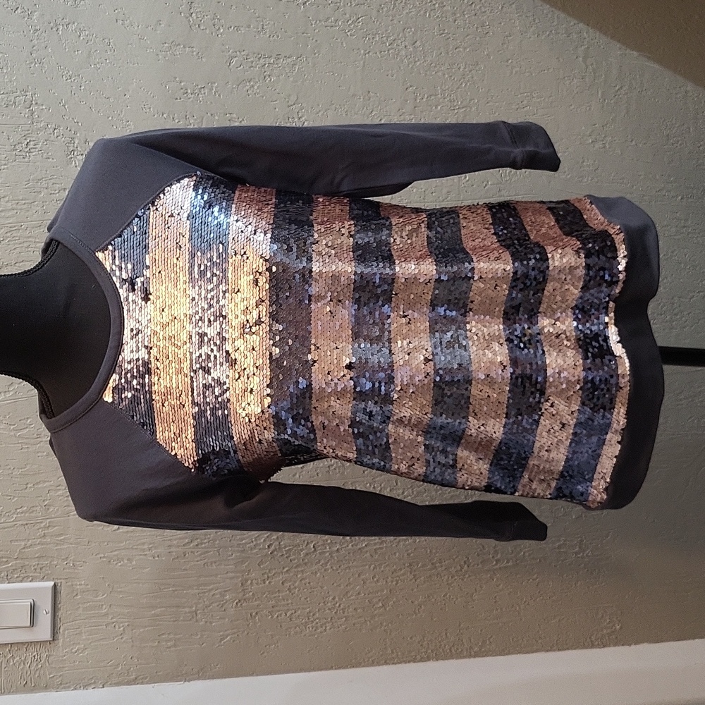 Loft Gray & Pink Sequin Front Top Sweatshirt